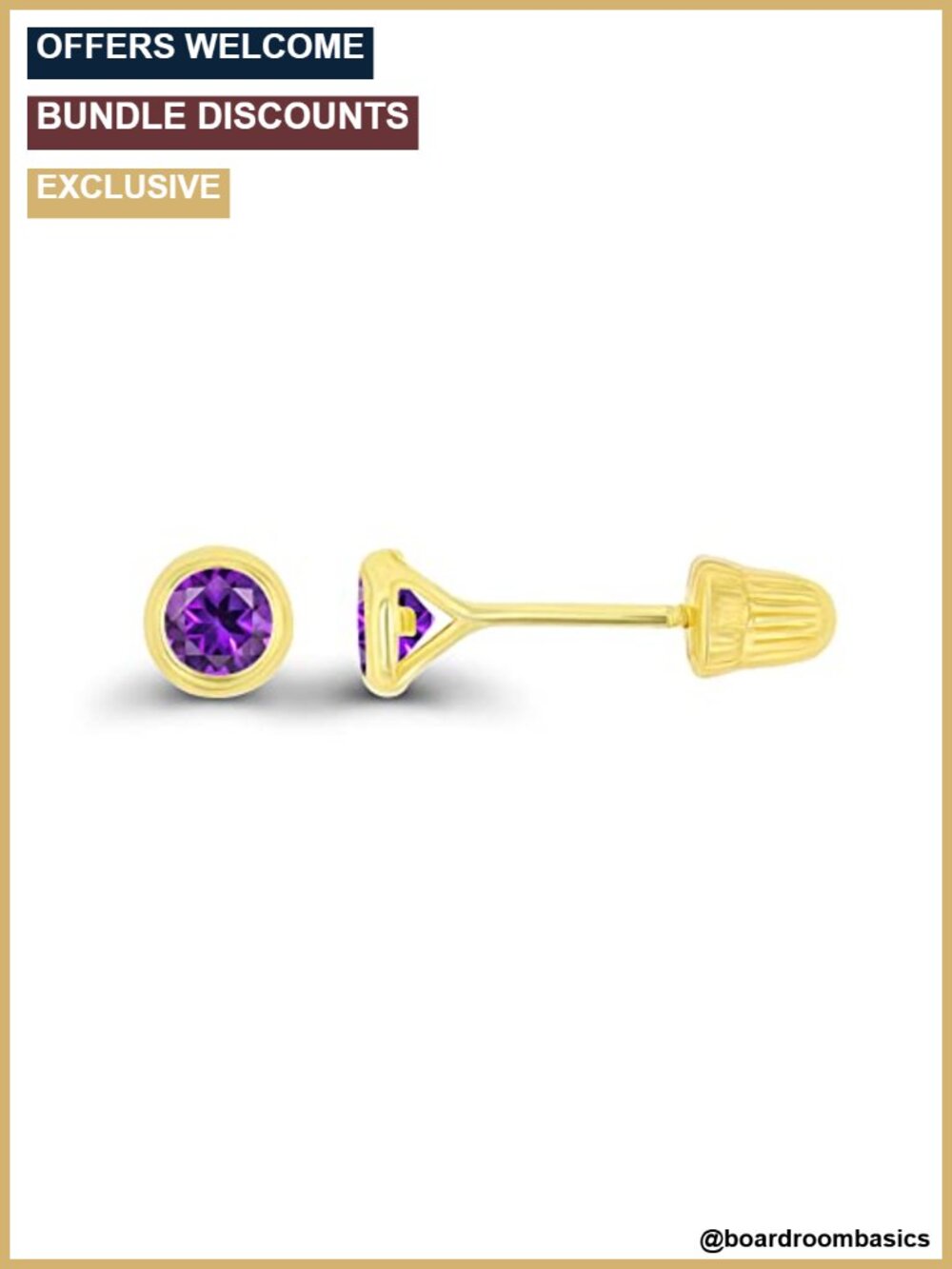 14K Solid Gold Birthstone Stud Earrings Hypoallergenic Screw Back